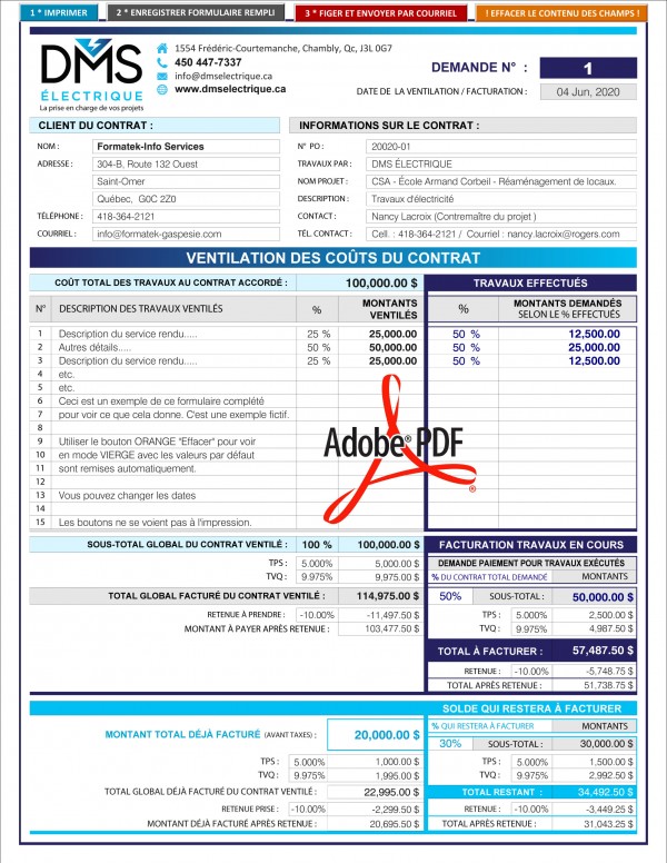 Formulaire pdf calcul automatique